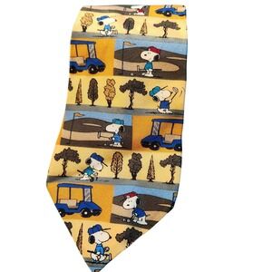 Vintage Peanuts Snoopy Tie Mens Golf Silk Cartoon Novelty Necktie Made USA‎